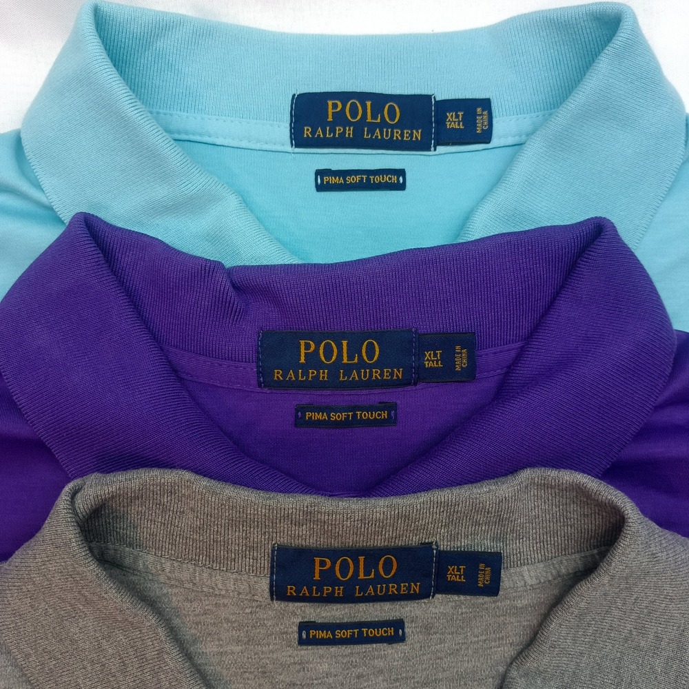 Lot 3 Polo Ralph Lauren Pima Soft Touch Polo Shirt Men XLT Tall Gray Purple Blue